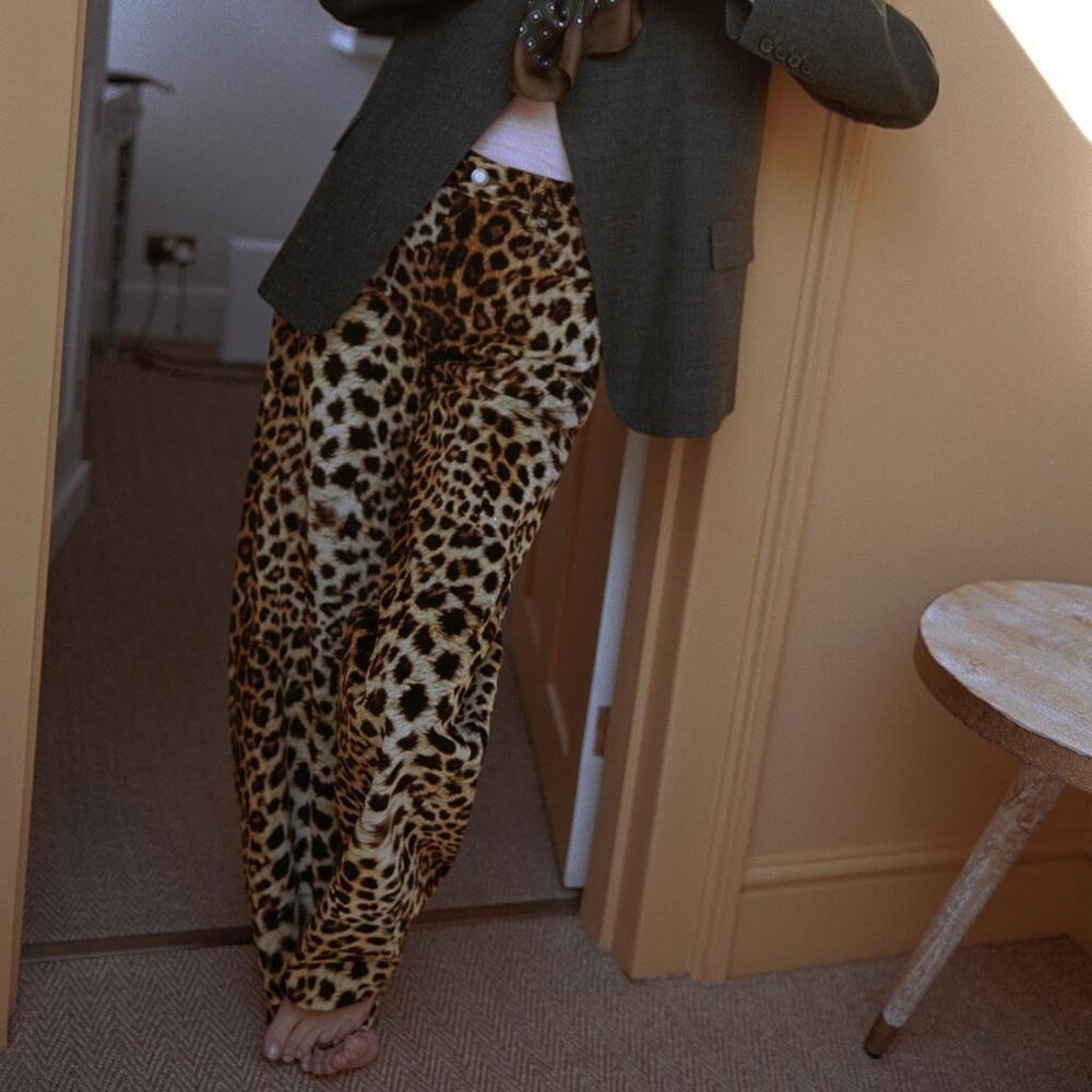 ZARA FLOCKED ANIMAL PRINT PANTS ZW COLLECTION LIMITED EDITION